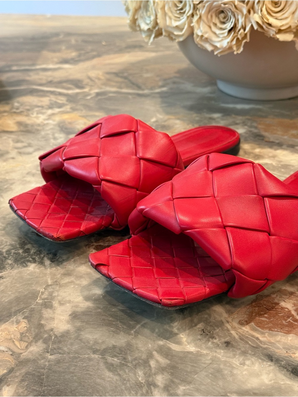Bottega Veneta Intrecciato BV Lido Flat Slide Sandals Red Leather EU 40 - Picture 2 of 8